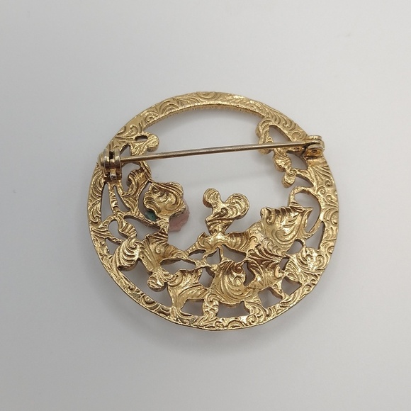 Gold Tone Pink Roses Floral Brooch Faux Pearls Classic Feminine Porcelain - Picture 5 of 6